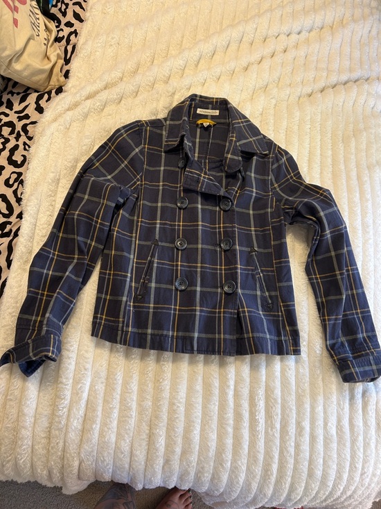Vintage Aeropostale Double-Breasted Plaid Women's Peacoat Jacket - Navy & Yellow - Picture 3 of 14